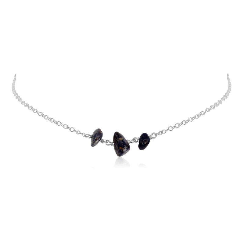 Beaded Chain Choker - Sapphire - Sterling Silver - Luna Tide Handmade Jewellery