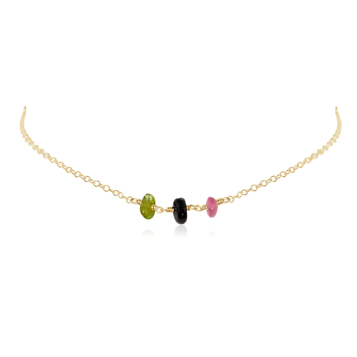 Beaded Chain Choker - Tourmaline - 14K Gold Fill - Luna Tide Handmade Jewellery