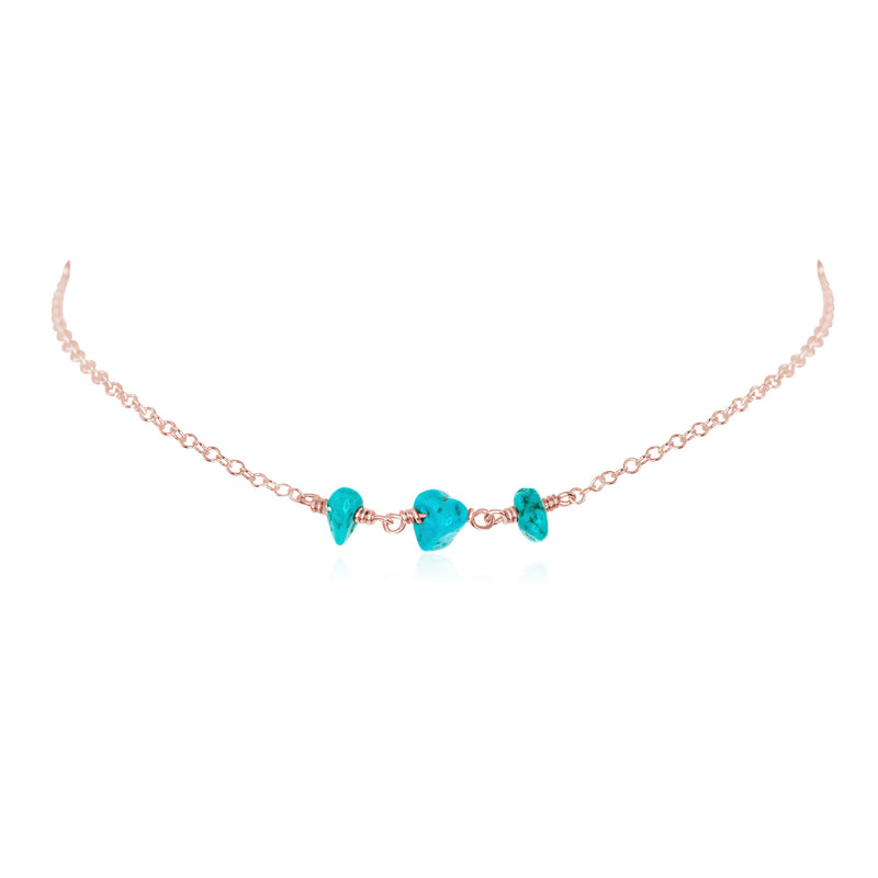 Beaded Chain Choker - Turquoise - 14K Rose Gold Fill - Luna Tide Handmade Jewellery