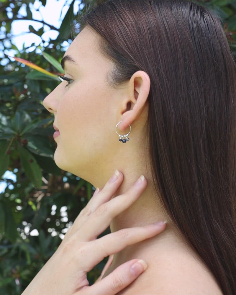 Sapphire Gemstone Bead Drop Hoop Earrings