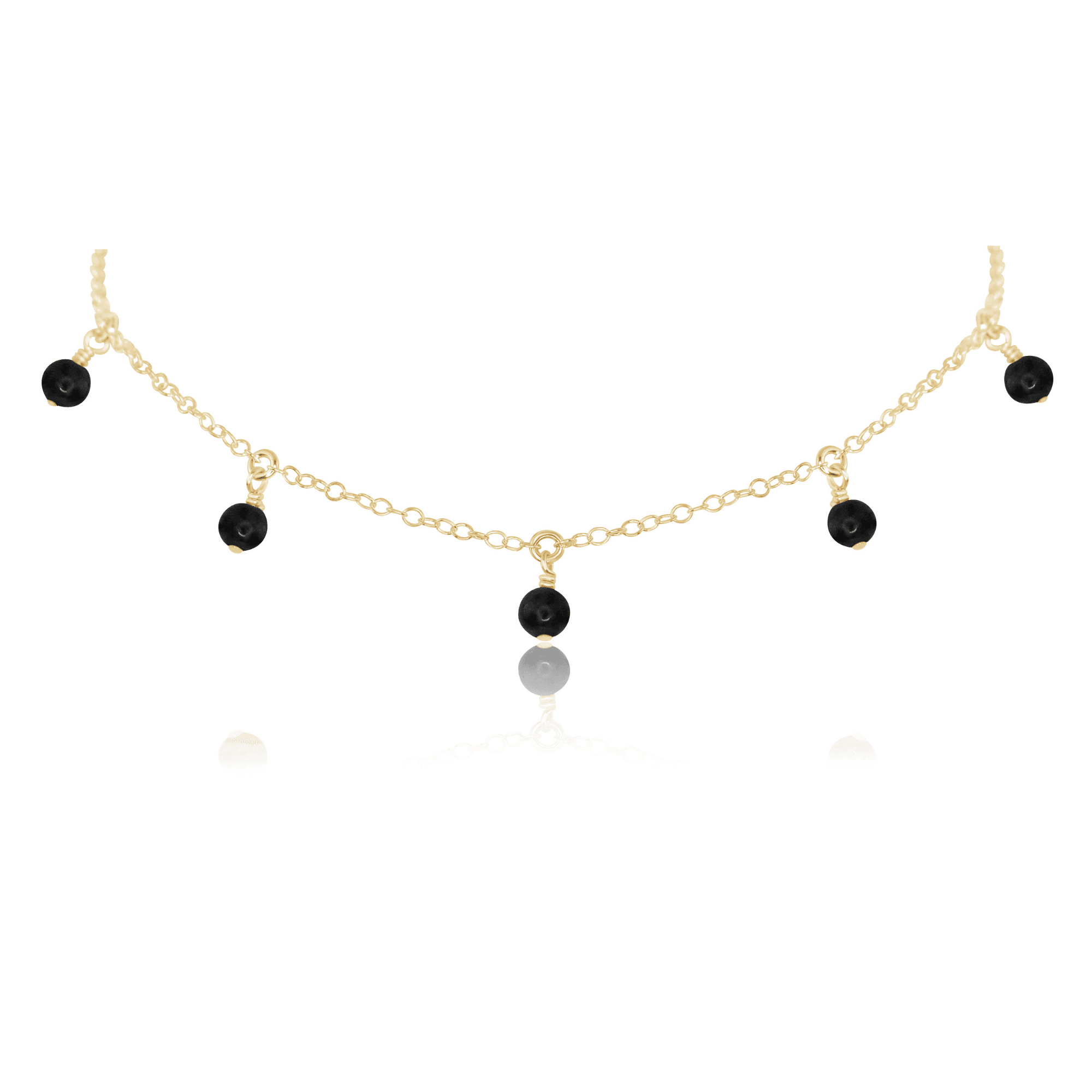 Black Onyx Bead Drop Choker - Black Onyx Bead Drop Choker - 14k Gold Fill - Luna Tide Handmade Crystal Jewellery