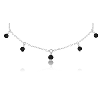 Bead Drop Choker - Black Onyx - Sterling Silver - Luna Tide Handmade Jewellery