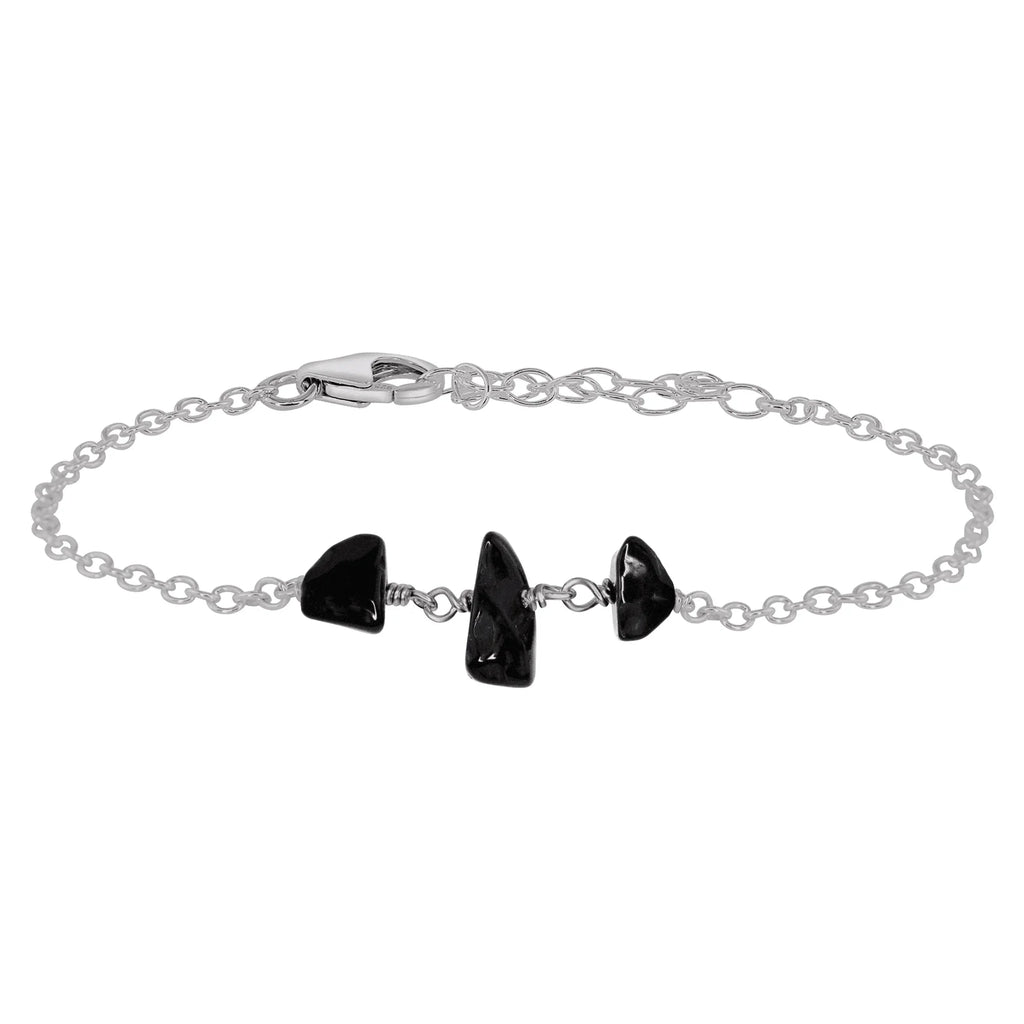 Black Onyx Beaded Chain Bracelet - Black Onyx Beaded Chain Bracelet - Stainless Steel - Luna Tide Handmade Crystal Jewellery