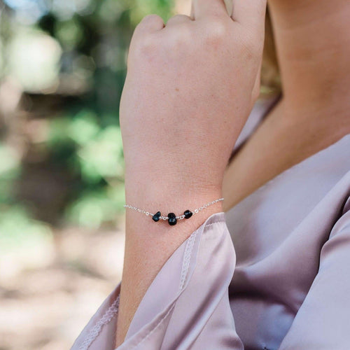 Black Tourmaline Beaded Chain Bracelet - Black Tourmaline Beaded Chain Bracelet - Sterling Silver - Luna Tide Handmade Crystal Jewellery