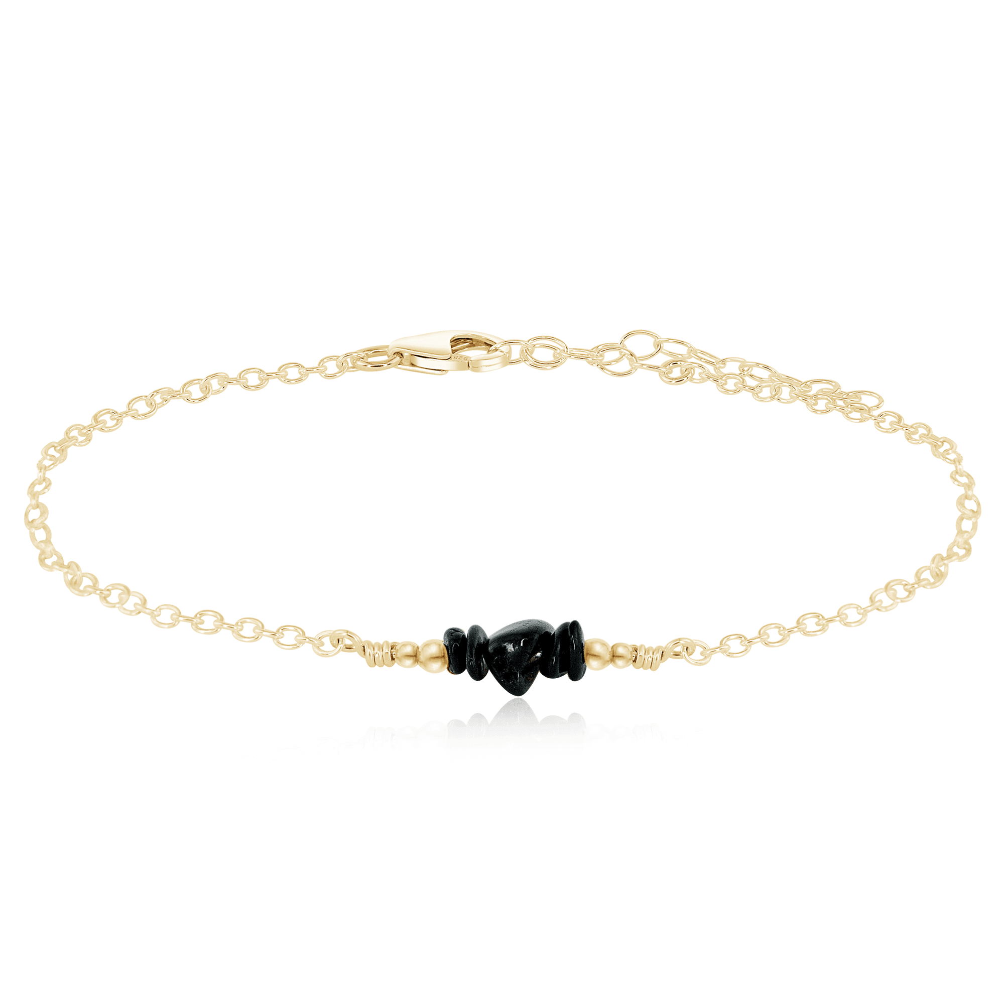 Black Tourmaline Chip Bead Bar Anklet - Black Tourmaline Chip Bead Bar Anklet - 14k Gold Fill - Luna Tide Handmade Crystal Jewellery