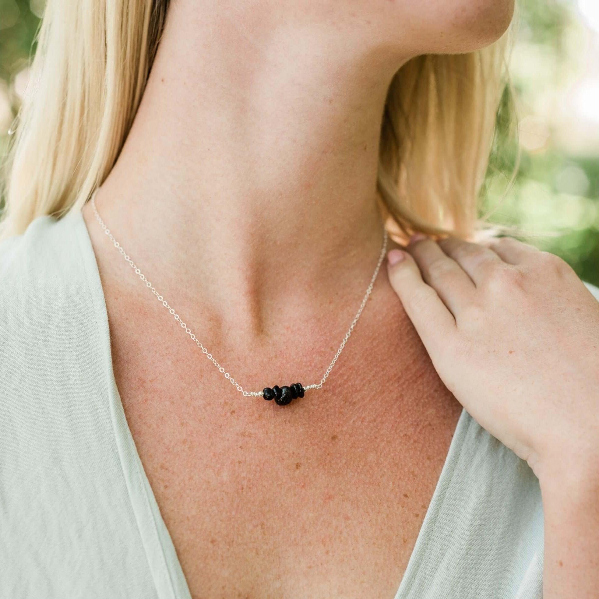 Black Tourmaline Chip Bead Bar Necklace - Black Tourmaline Chip Bead Bar Necklace - 14k Gold Fill - Luna Tide Handmade Crystal Jewellery