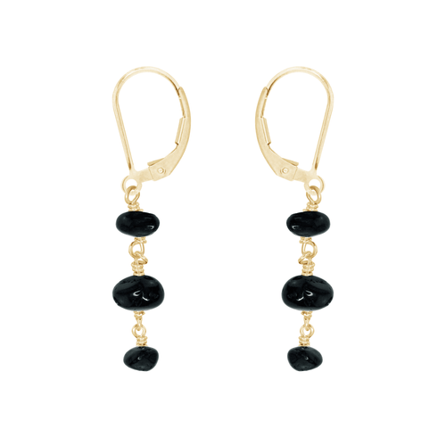 Black Tourmaline Crystal Beaded Chain Dangle Leverback Earrings - Black Tourmaline Crystal Beaded Chain Dangle Leverback Earrings - 14k Gold Fill - Luna Tide Handmade Crystal Jewellery