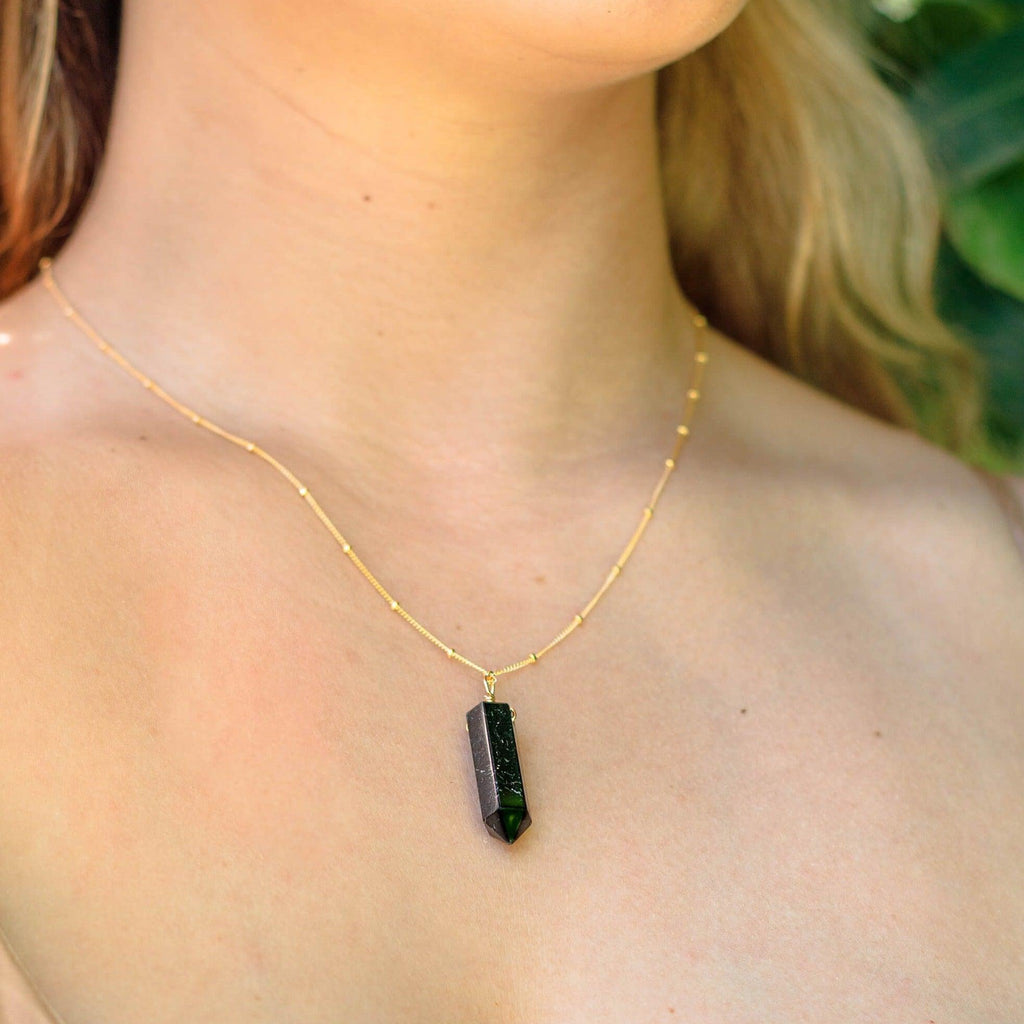 Black Tourmaline Crystal Generator Point Pendant Necklace - Black Tourmaline Crystal Generator Point Pendant Necklace - 14k Rose Gold Fill / Cable - Luna Tide Handmade Crystal Jewellery