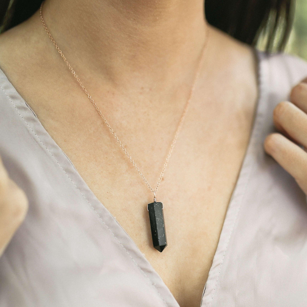 Black Tourmaline Gemstone Generator Tower Point Pendant Necklace - Black Tourmaline Gemstone Generator Tower Point Pendant Necklace - 14k Gold Fill / Satellite - Luna Tide Handmade Crystal Jewellery