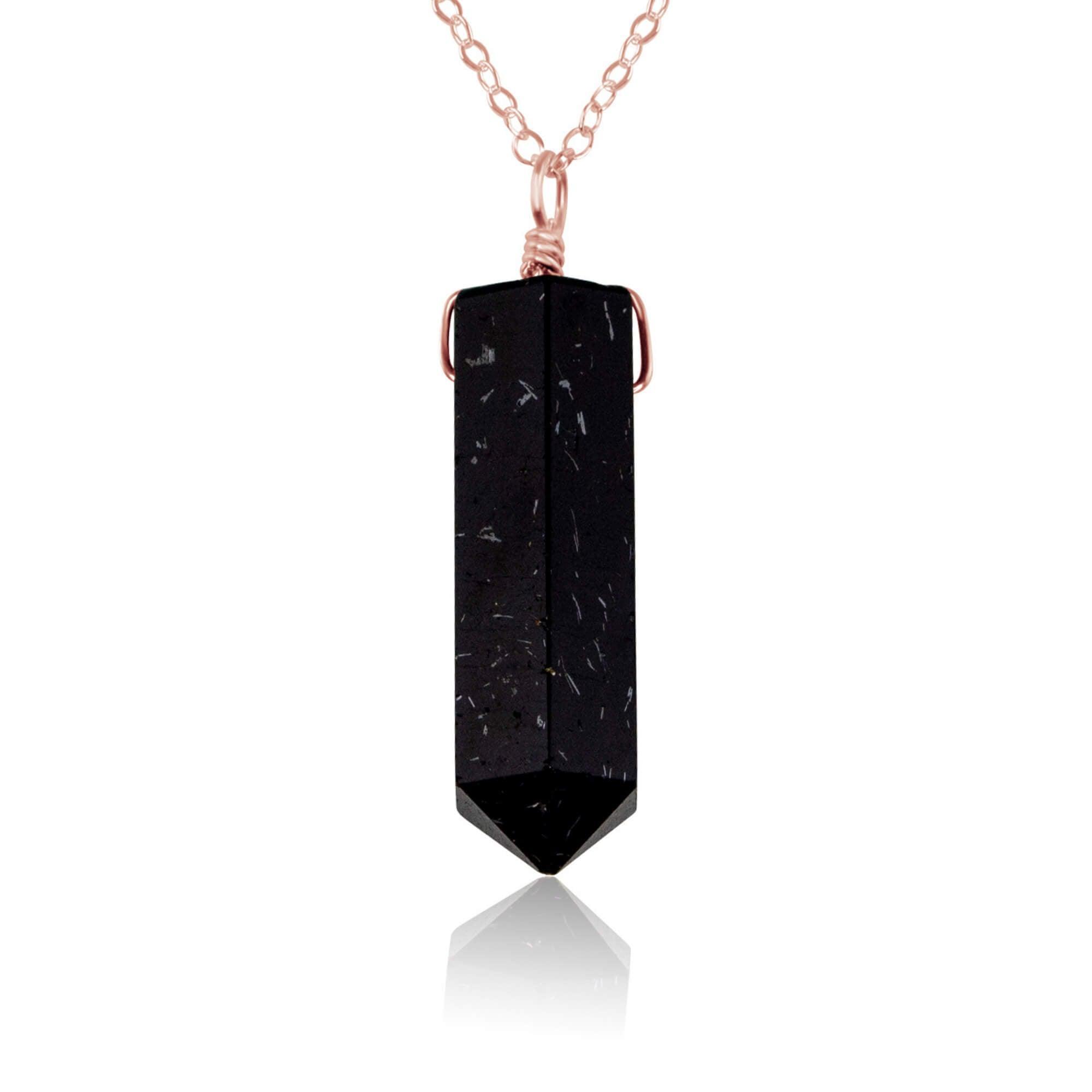 Black Tourmaline Gemstone Generator Tower Point Pendant Necklace - Black Tourmaline Gemstone Generator Tower Point Pendant Necklace - 14k Rose Gold Fill / Cable - Luna Tide Handmade Crystal Jewellery