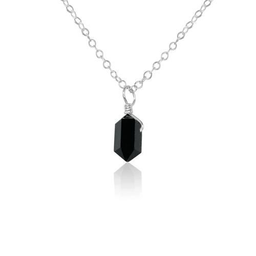 Black Tourmaline Mini Double Terminated Crystal Point Pendant Necklace - Black Tourmaline Mini Double Terminated Crystal Point Pendant Necklace - Sterling Silver / Cable - Luna Tide Handmade Crystal Jewellery