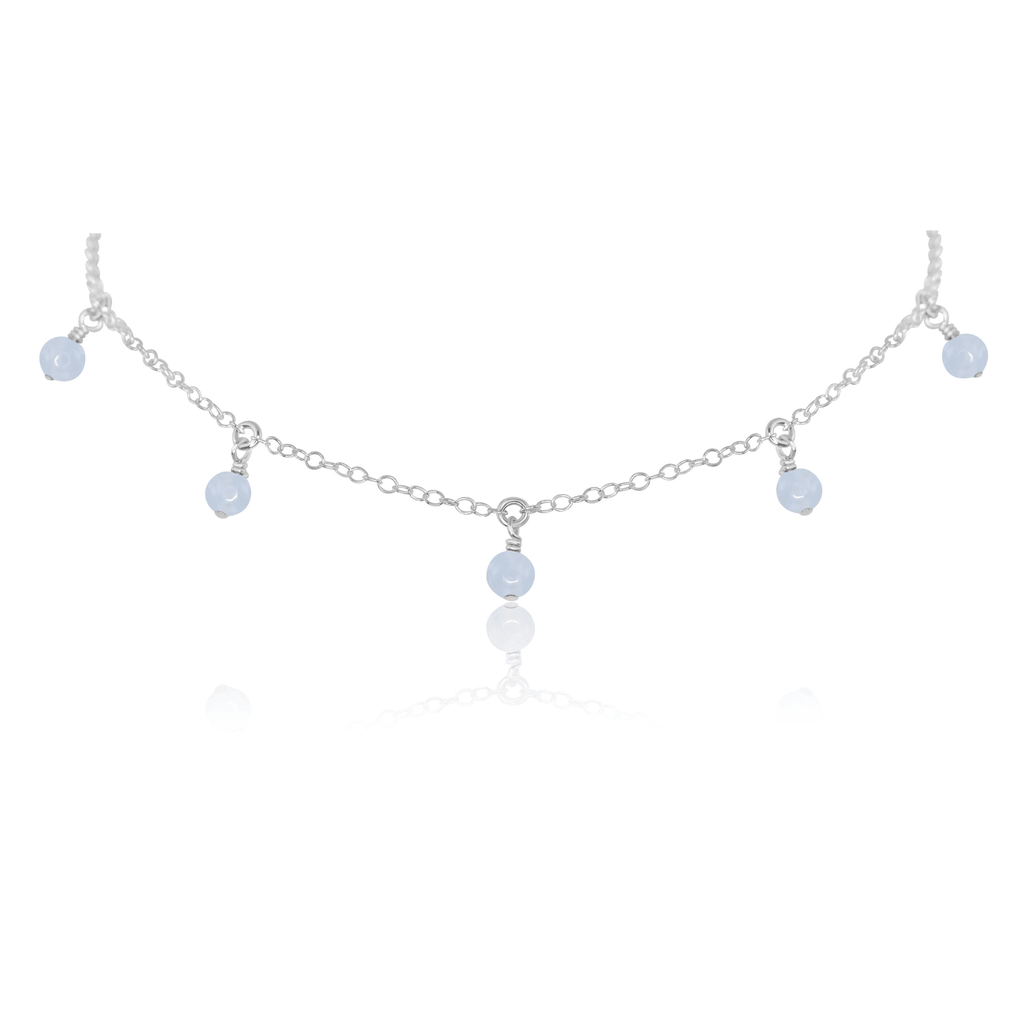 Blue Lace Agate Bead Drop Choker - Blue Lace Agate Bead Drop Choker - Sterling Silver - Luna Tide Handmade Crystal Jewellery