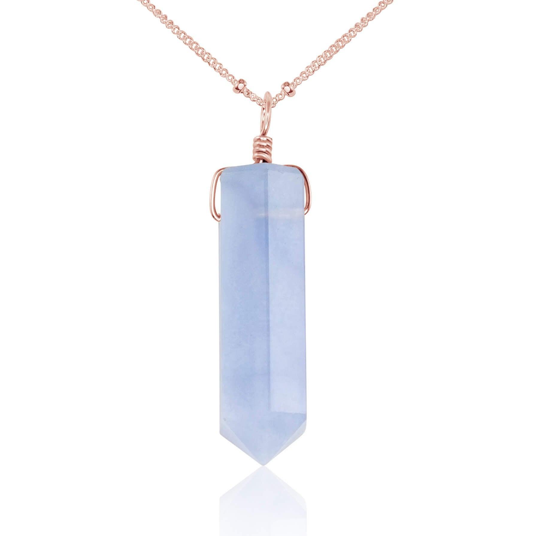 Blue Lace Agate Crystal Generator Point Pendant Necklace - Blue Lace Agate Crystal Generator Point Pendant Necklace - 14k Rose Gold Fill / Satellite - Luna Tide Handmade Crystal Jewellery