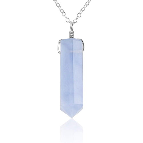 Blue Lace Agate Crystal Generator Point Pendant Necklace - Blue Lace Agate Crystal Generator Point Pendant Necklace - Sterling Silver / Cable - Luna Tide Handmade Crystal Jewellery