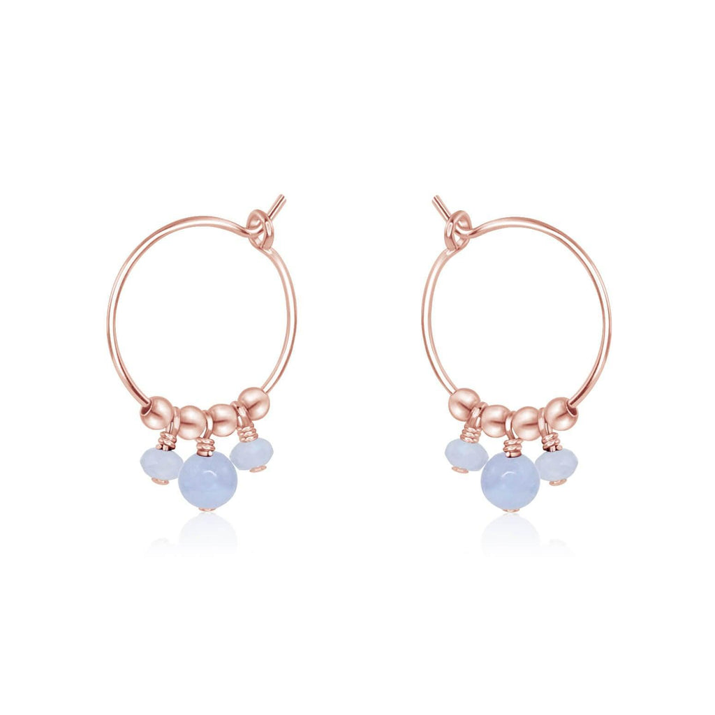 Blue Lace Agate Gemstone Bead Drop Hoop Earrings - Blue Lace Agate Gemstone Bead Drop Hoop Earrings - 14k Rose Gold Fill - Luna Tide Handmade Crystal Jewellery