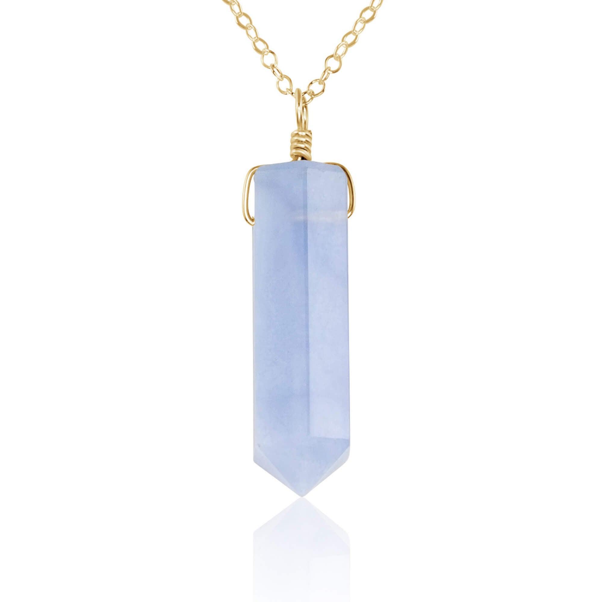 Blue Lace Agate Gemstone Generator Tower Point Pendant Necklace - Blue Lace Agate Gemstone Generator Tower Point Pendant Necklace - 14k Gold Fill / Cable - Luna Tide Handmade Crystal Jewellery
