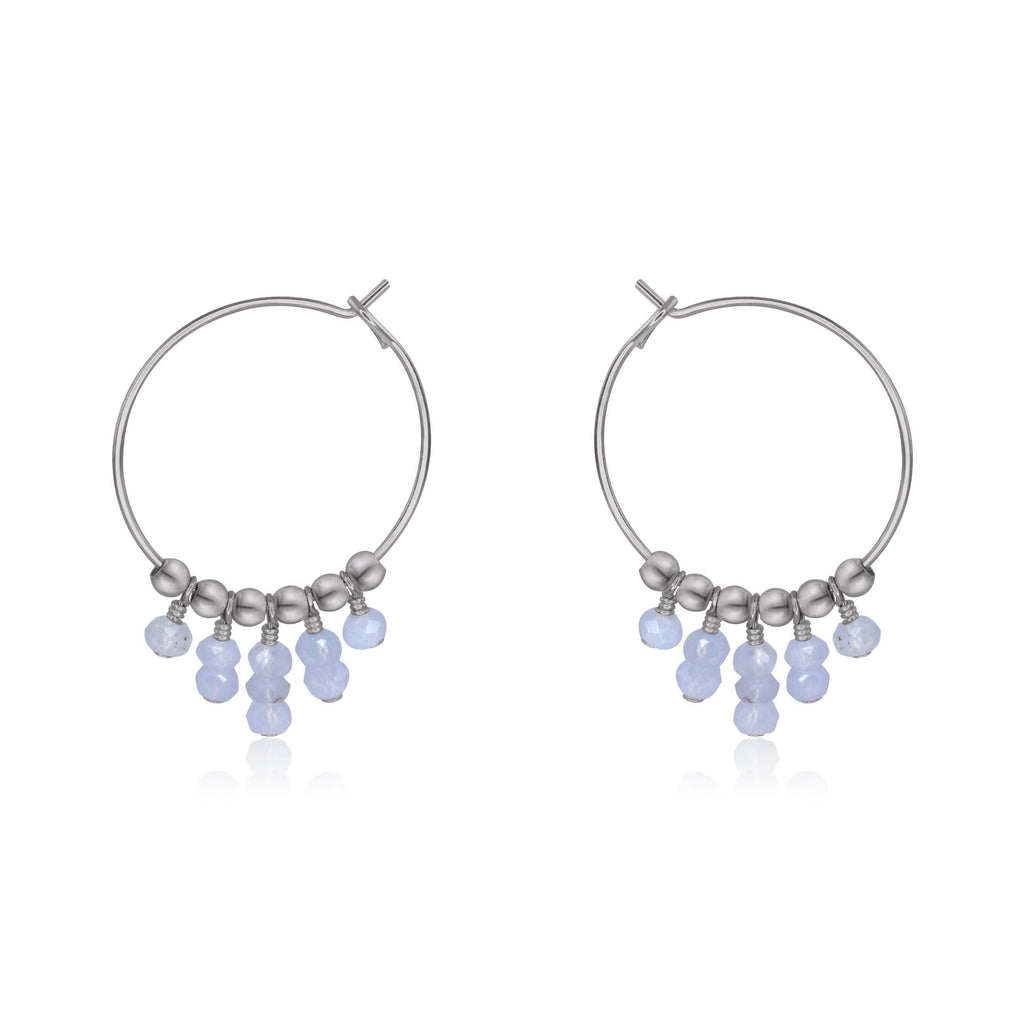 Blue Lace Agate Statement Hoop Earrings - Blue Lace Agate Statement Hoop Earrings - Stainless Steel - Luna Tide Handmade Crystal Jewellery