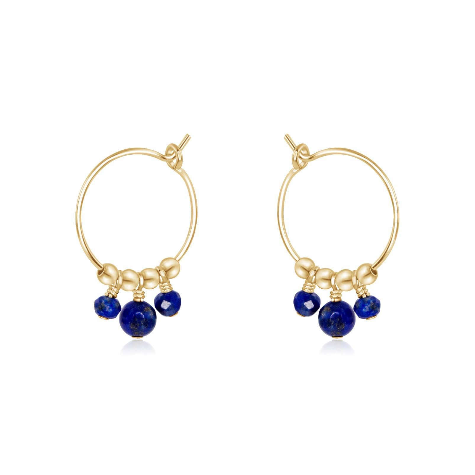 Blue Lapis Lazuli Gemstone Bead Drop Hoop Earrings - Blue Lapis Lazuli Gemstone Bead Drop Hoop Earrings - 14k Gold Fill - Luna Tide Handmade Crystal Jewellery