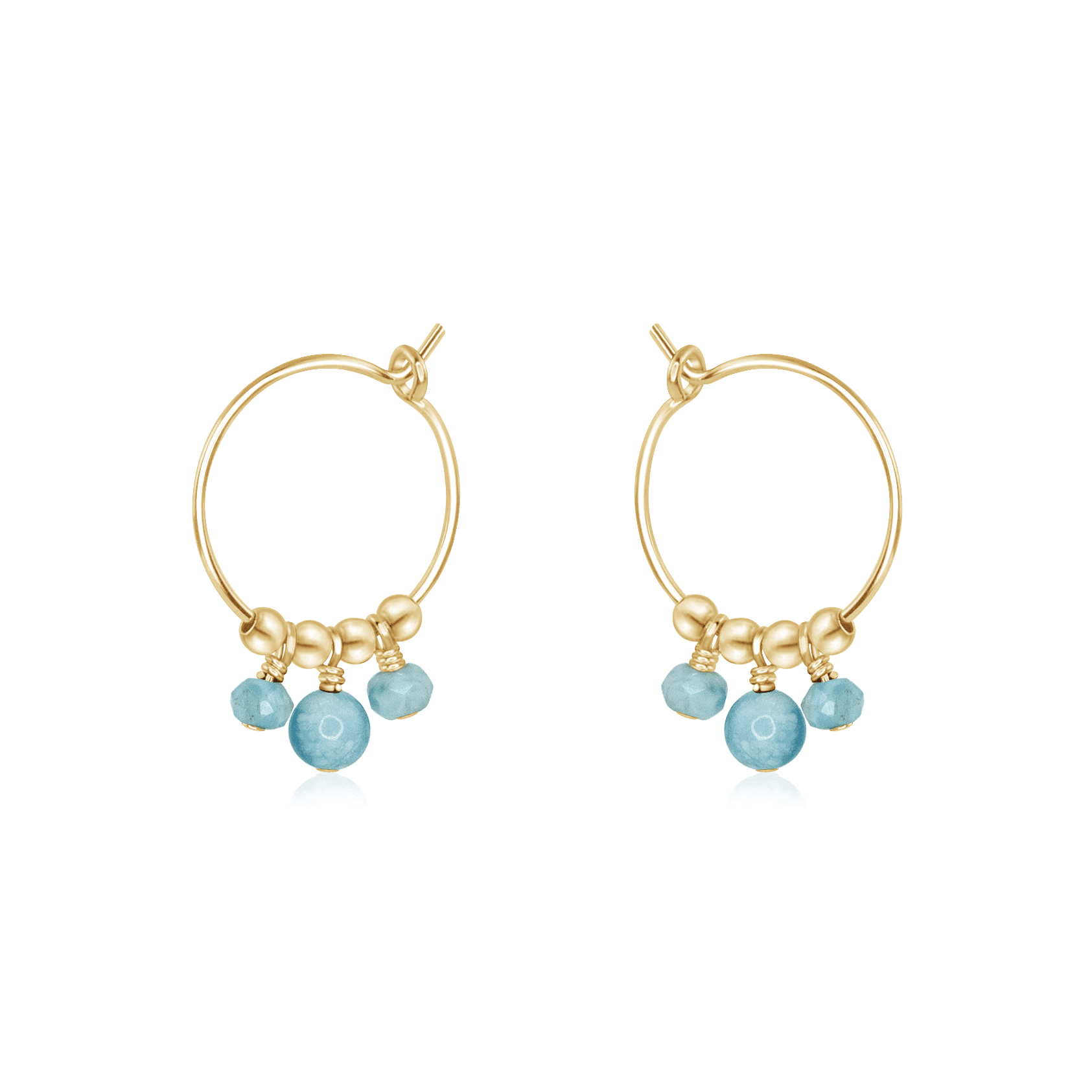 Blue Larimar Gemstone Bead Drop Hoop Earrings - Blue Larimar Gemstone Bead Drop Hoop Earrings - 14k Gold Fill - Luna Tide Handmade Crystal Jewellery