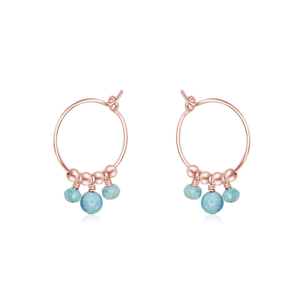 Blue Larimar Gemstone Bead Drop Hoop Earrings - Blue Larimar Gemstone Bead Drop Hoop Earrings - 14k Rose Gold Fill - Luna Tide Handmade Crystal Jewellery