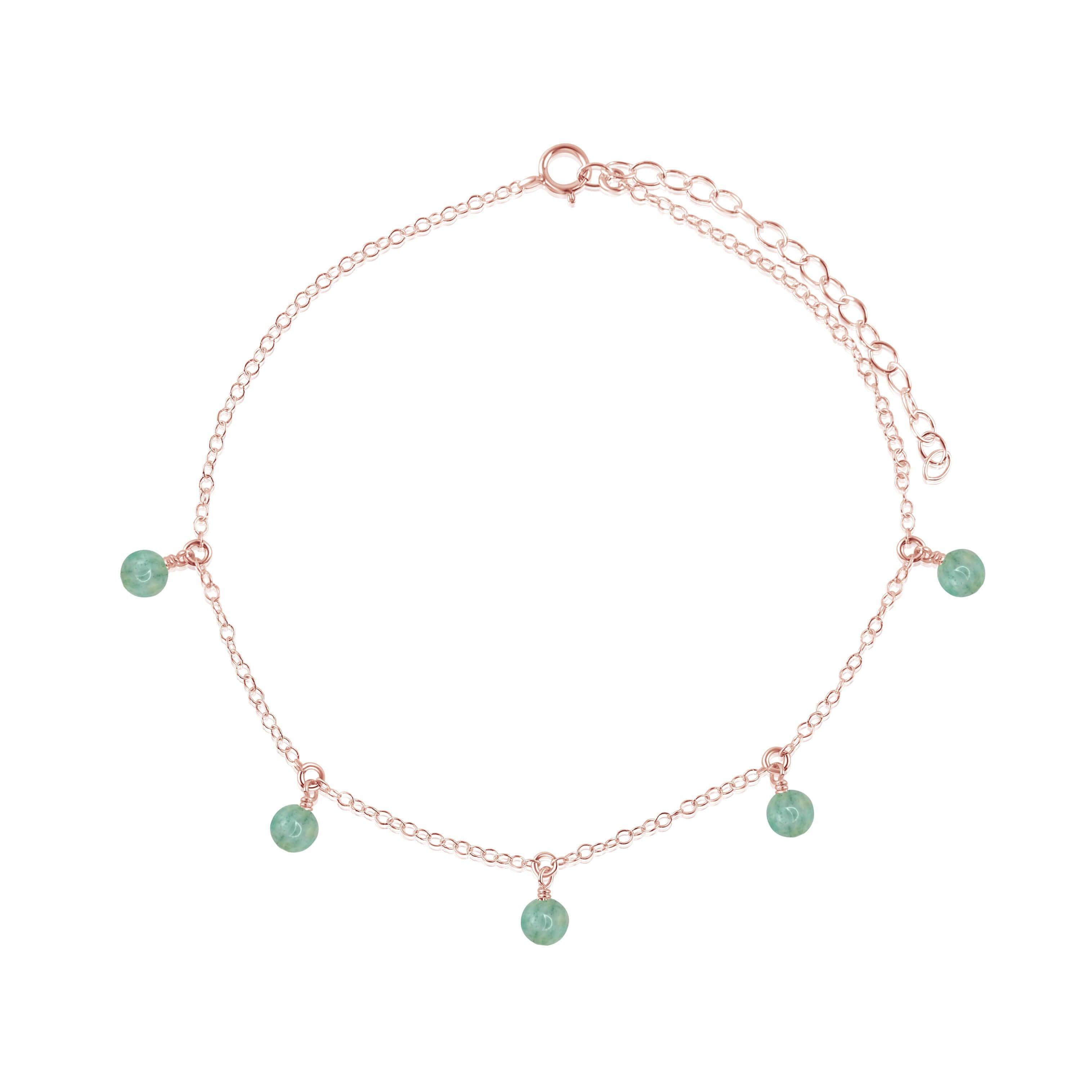 Boho Amazonite Bead Drop Anklet - Boho Amazonite Bead Drop Anklet - 14k Rose Gold Fill - Luna Tide Handmade Crystal Jewellery