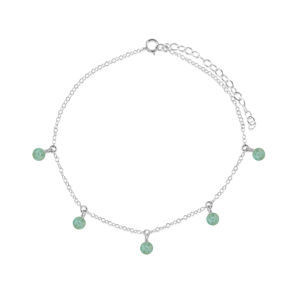 Boho Amazonite Bead Drop Anklet - Boho Amazonite Bead Drop Anklet - Sterling Silver - Luna Tide Handmade Crystal Jewellery
