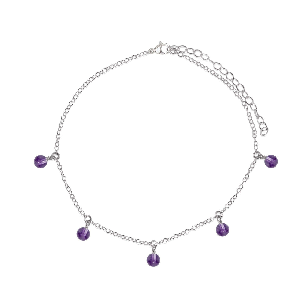 Boho Amethyst Bead Drop Anklet - Boho Amethyst Bead Drop Anklet - Stainless Steel - Luna Tide Handmade Crystal Jewellery