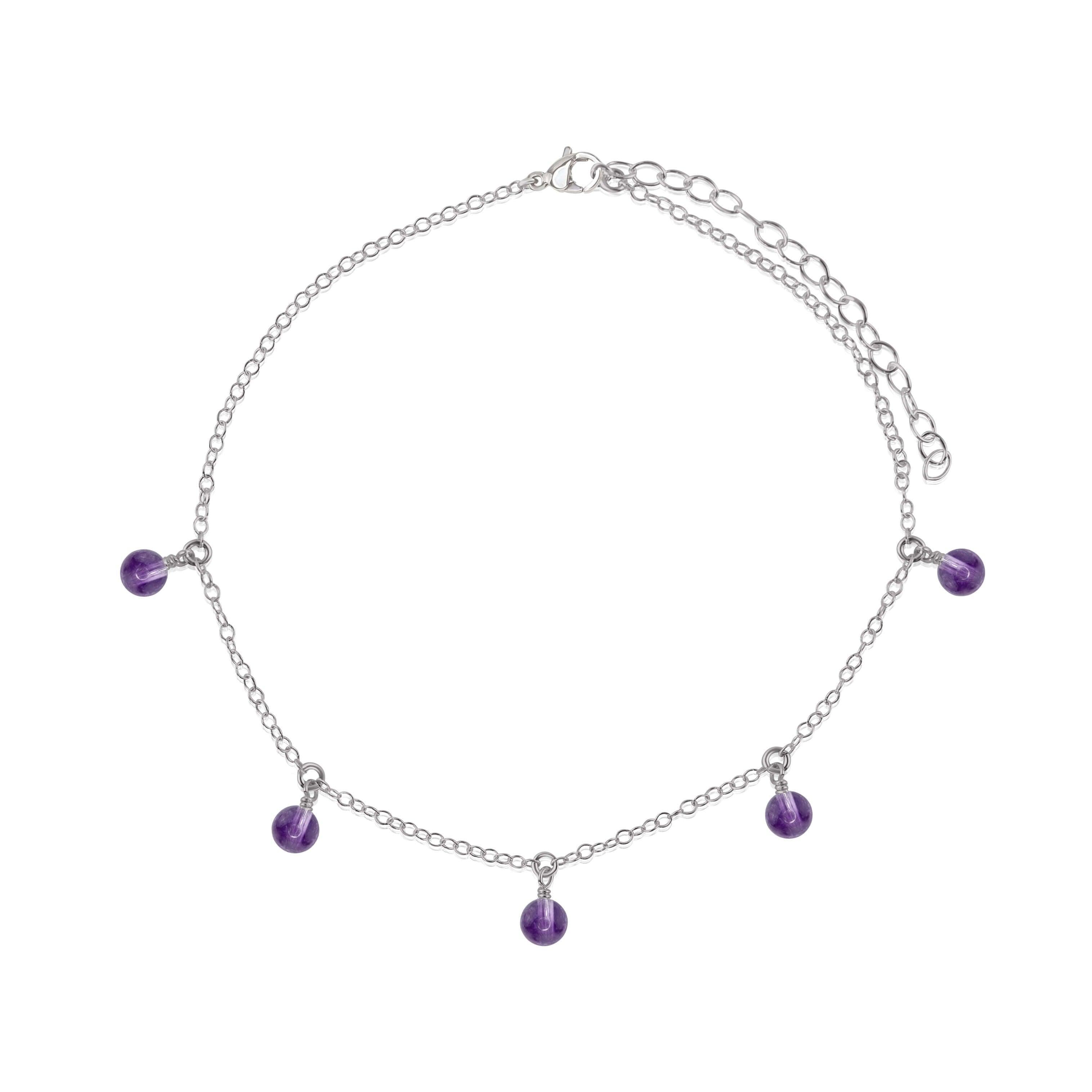 Boho Amethyst Bead Drop Anklet - Boho Amethyst Bead Drop Anklet - Stainless Steel - Luna Tide Handmade Crystal Jewellery
