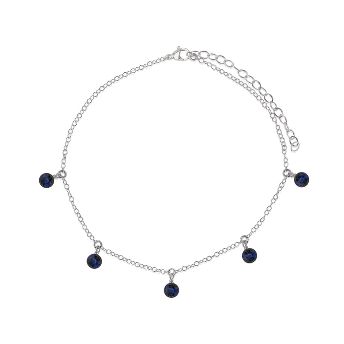 Boho Blue Sapphire Gemstone Bead Drop Anklet - Boho Blue Sapphire Gemstone Bead Drop Anklet - Stainless Steel - Luna Tide Handmade Crystal Jewellery