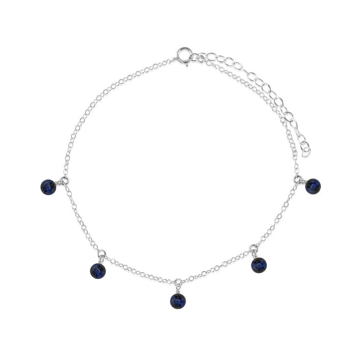 Boho Blue Sapphire Gemstone Bead Drop Anklet