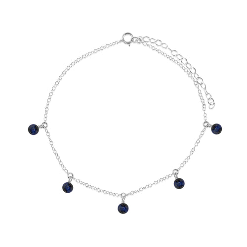 Boho Blue Sapphire Gemstone Bead Drop Anklet - Boho Blue Sapphire Gemstone Bead Drop Anklet - Sterling Silver - Luna Tide Handmade Crystal Jewellery