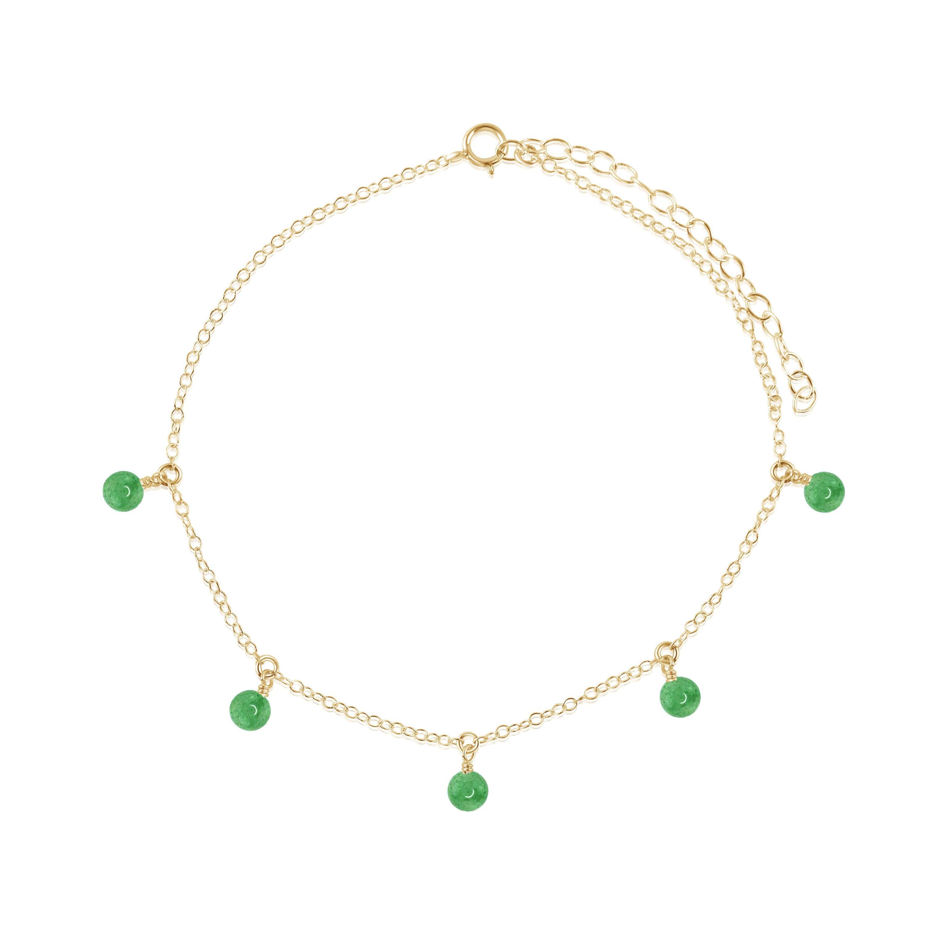 Boho Green Aventurine Gemstone Bead Drop Anklet - Boho Green Aventurine Gemstone Bead Drop Anklet - 14k Gold Fill - Luna Tide Handmade Crystal Jewellery
