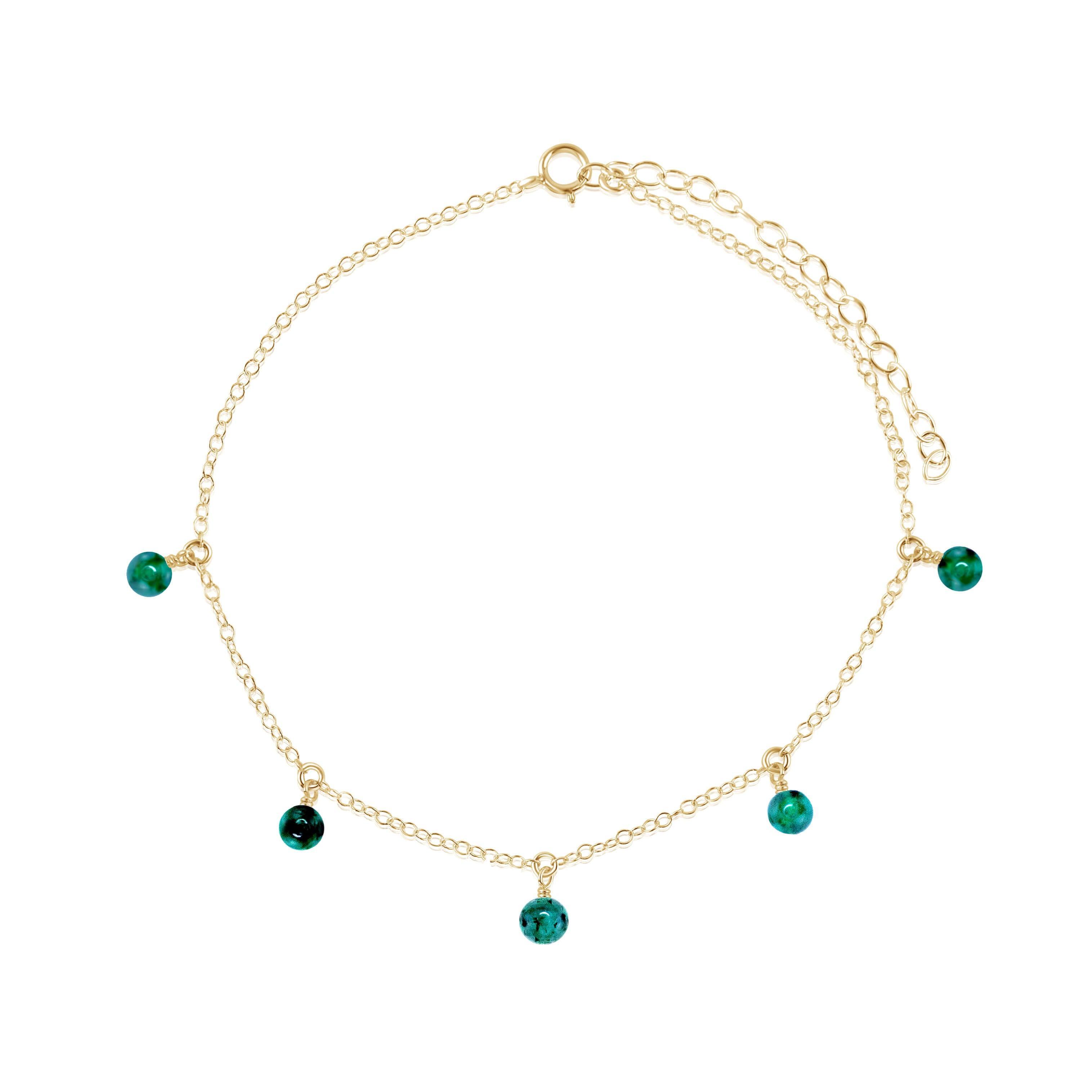Boho Green Emerald Gemstone Bead Drop Anklet - Boho Green Emerald Gemstone Bead Drop Anklet - 14k Gold Fill - Luna Tide Handmade Crystal Jewellery
