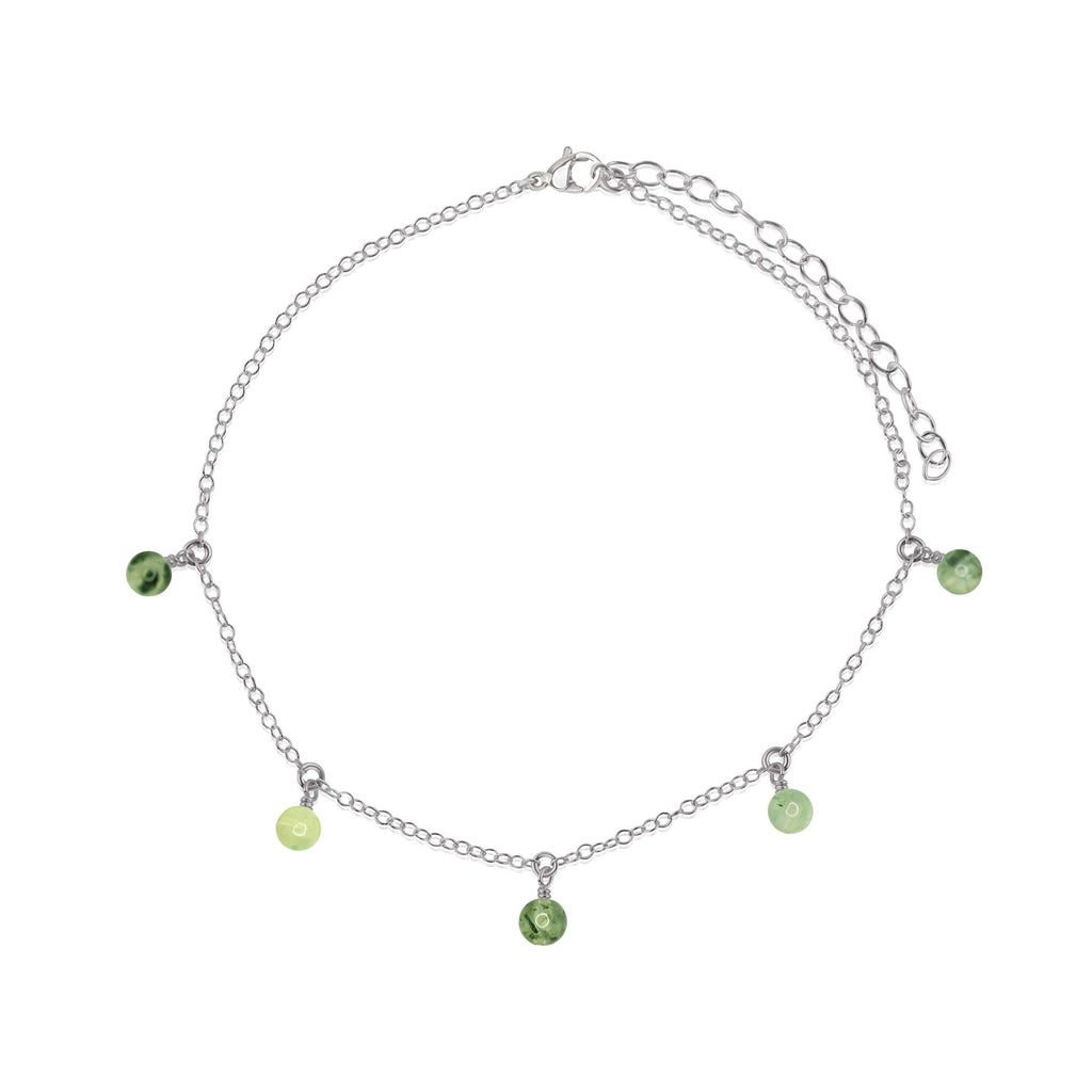 Boho Green Prehnite Gemstone Bead Drop Anklet - Boho Green Prehnite Gemstone Bead Drop Anklet - Stainless Steel - Luna Tide Handmade Crystal Jewellery