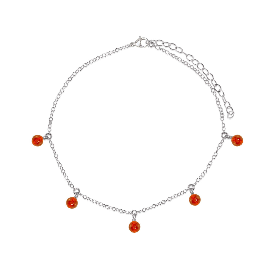 Boho Orange Carnelian Gemstone Bead Drop Anklet - Boho Orange Carnelian Gemstone Bead Drop Anklet - Stainless Steel - Luna Tide Handmade Crystal Jewellery