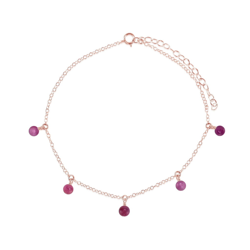 Boho Red Ruby Gemstone Bead Drop Anklet - Boho Red Ruby Gemstone Bead Drop Anklet - 14k Rose Gold Fill - Luna Tide Handmade Crystal Jewellery