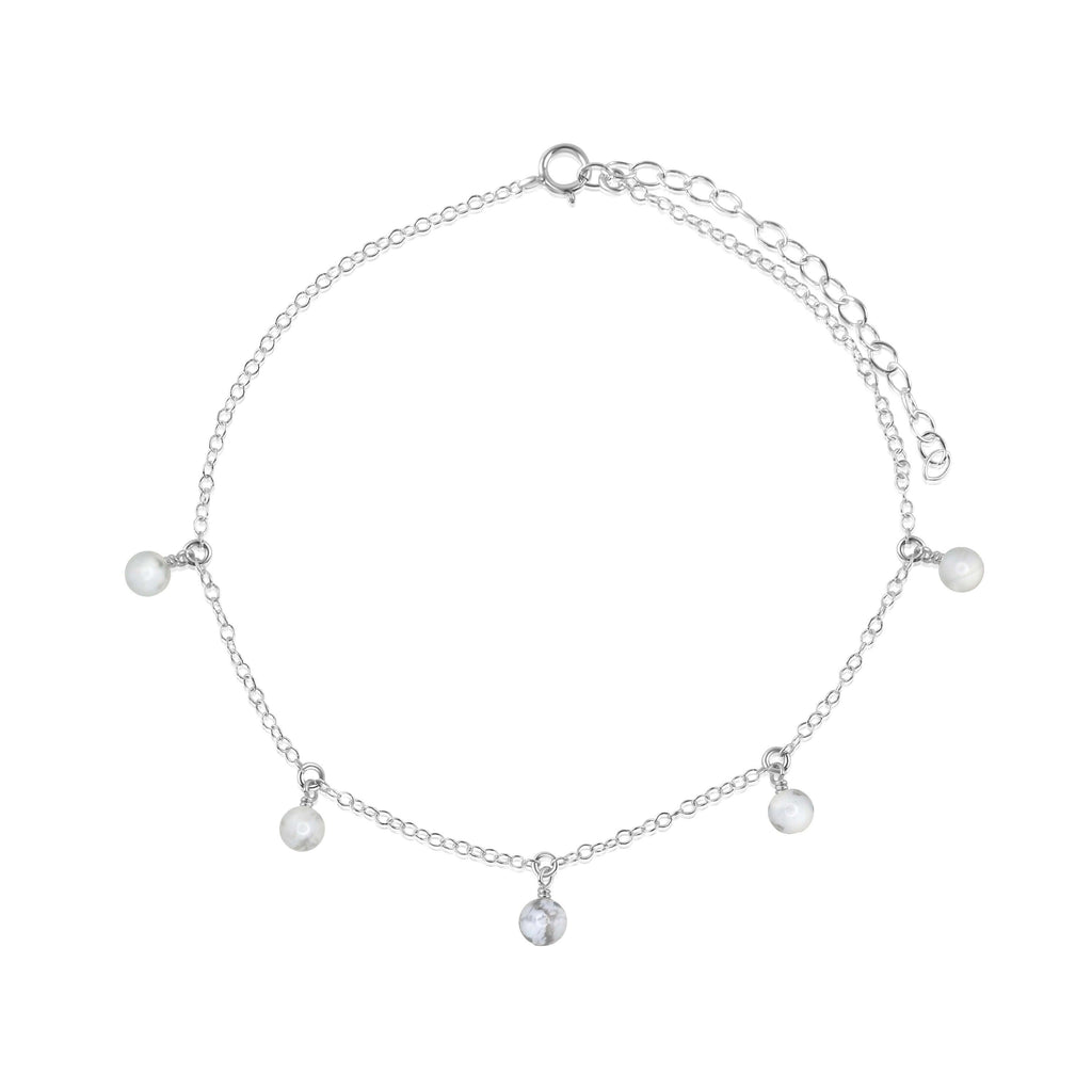 Boho White Howlite Gemstone Bead Drop Anklet - Boho White Howlite Gemstone Bead Drop Anklet - Sterling Silver - Luna Tide Handmade Crystal Jewellery