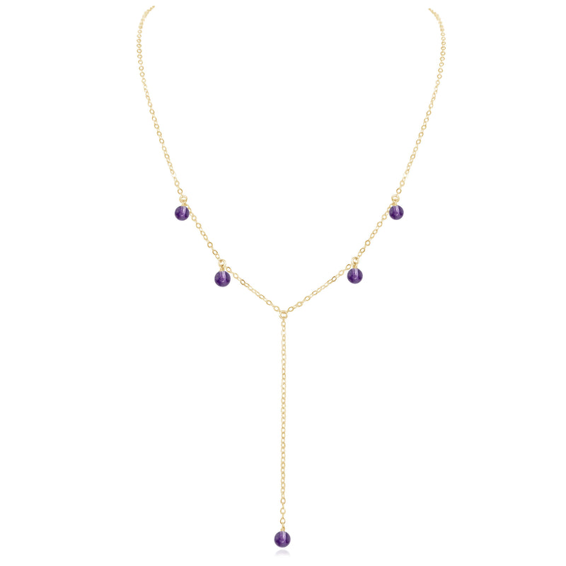 Boho Y Necklace - Amethyst - 14K Gold Fill - Luna Tide Handmade Jewellery