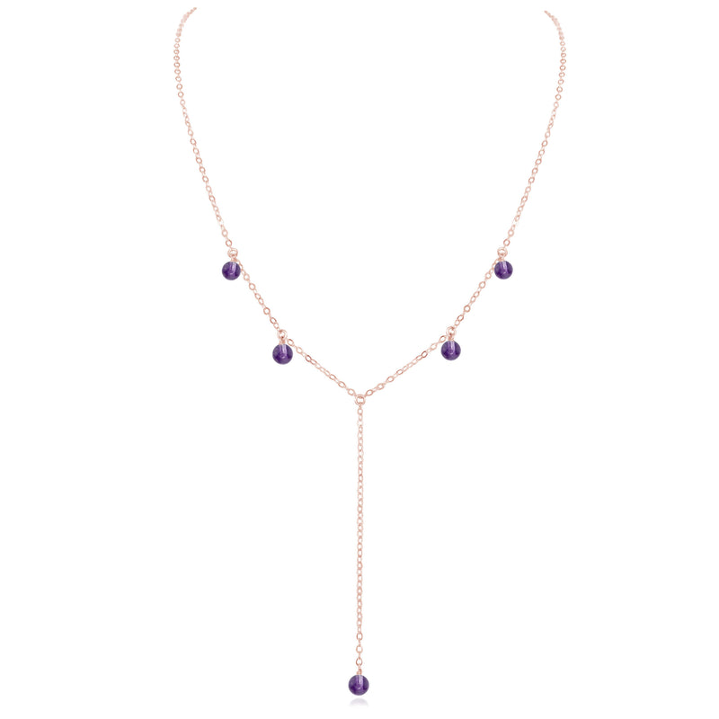 Boho Y Necklace - Amethyst - 14K Rose Gold Fill - Luna Tide Handmade Jewellery