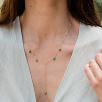 Boho Y Necklace - Apatite - 14K Gold Fill - Luna Tide Handmade Jewellery