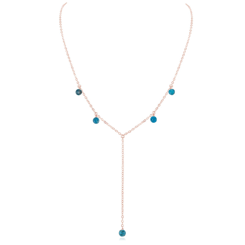 Boho Y Necklace - Apatite - 14K Rose Gold Fill - Luna Tide Handmade Jewellery