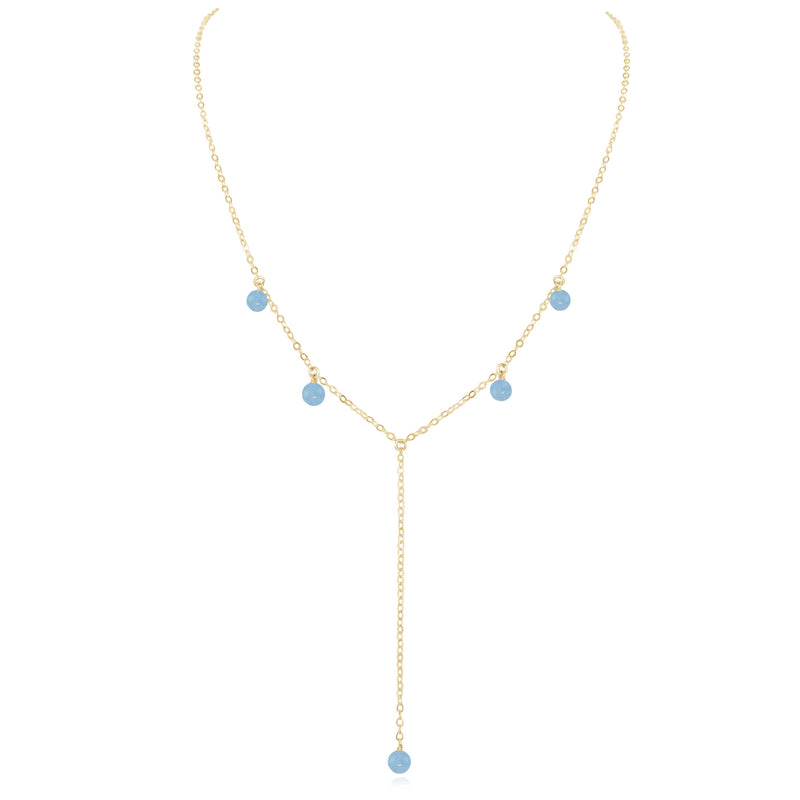 Boho Y Necklace - Aquamarine - 14K Gold Fill - Luna Tide Handmade Jewellery