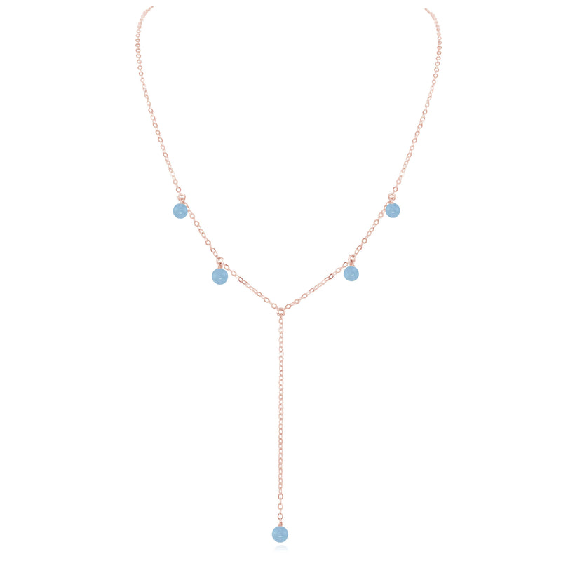 Boho Y Necklace - Aquamarine - 14K Rose Gold Fill - Luna Tide Handmade Jewellery