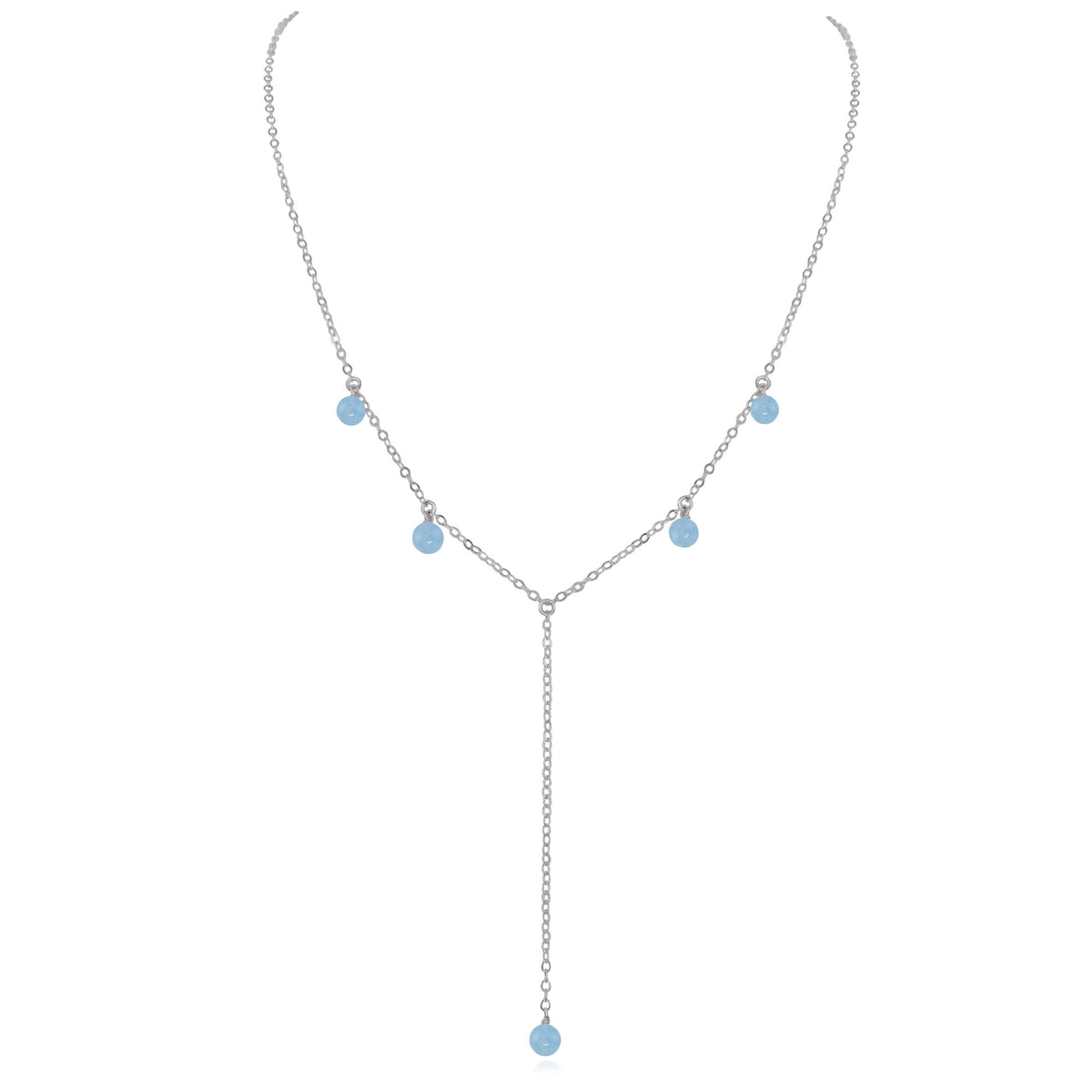 Boho Y Necklace - Aquamarine - Stainless Steel - Luna Tide Handmade Jewellery