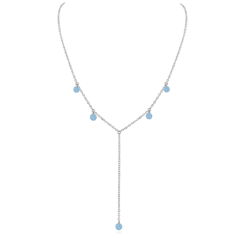 Boho Y Necklace - Aquamarine - Stainless Steel - Luna Tide Handmade Jewellery