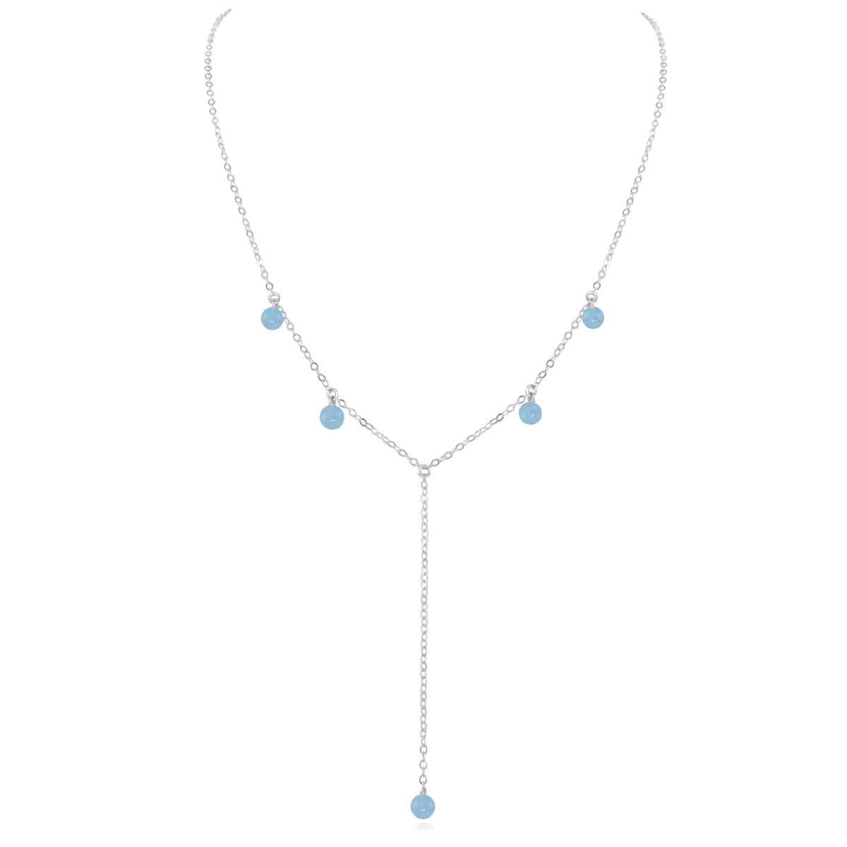 Boho Y Necklace - Aquamarine - Sterling Silver - Luna Tide Handmade Jewellery