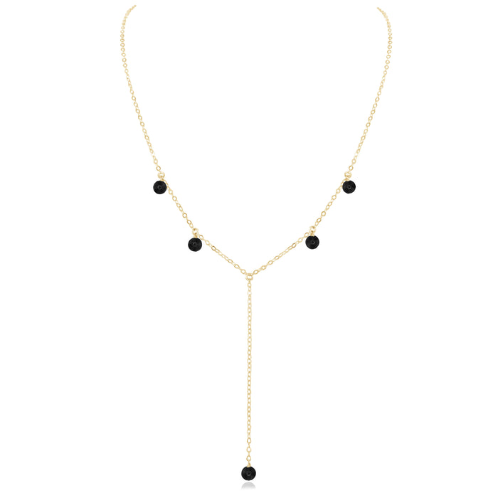 Boho Y Necklace - Black Onyx - 14K Gold Fill - Luna Tide Handmade Jewellery