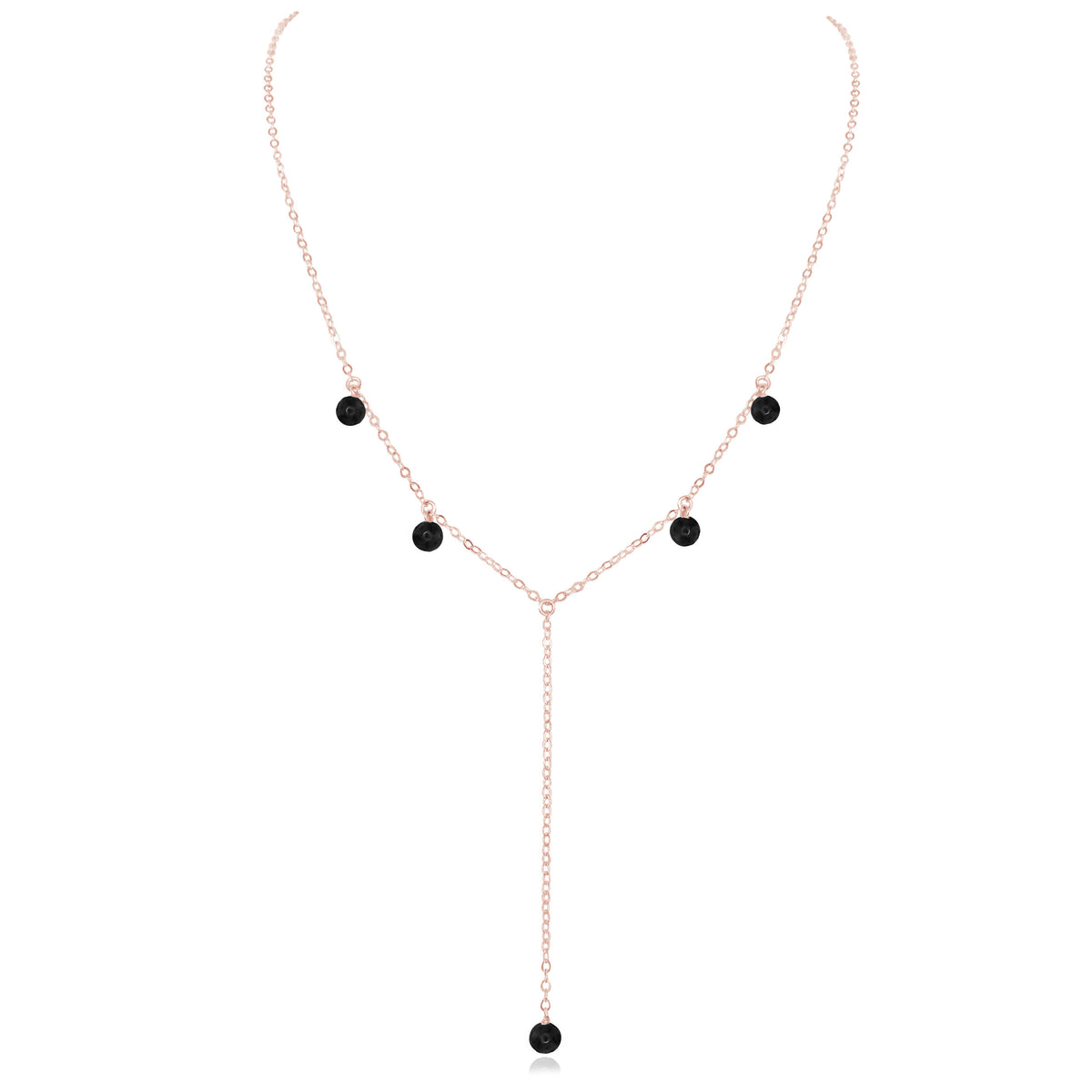 Boho Y Necklace - Black Onyx - 14K Rose Gold Fill - Luna Tide Handmade Jewellery