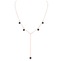 Boho Y Necklace - Black Onyx - 14K Rose Gold Fill - Luna Tide Handmade Jewellery