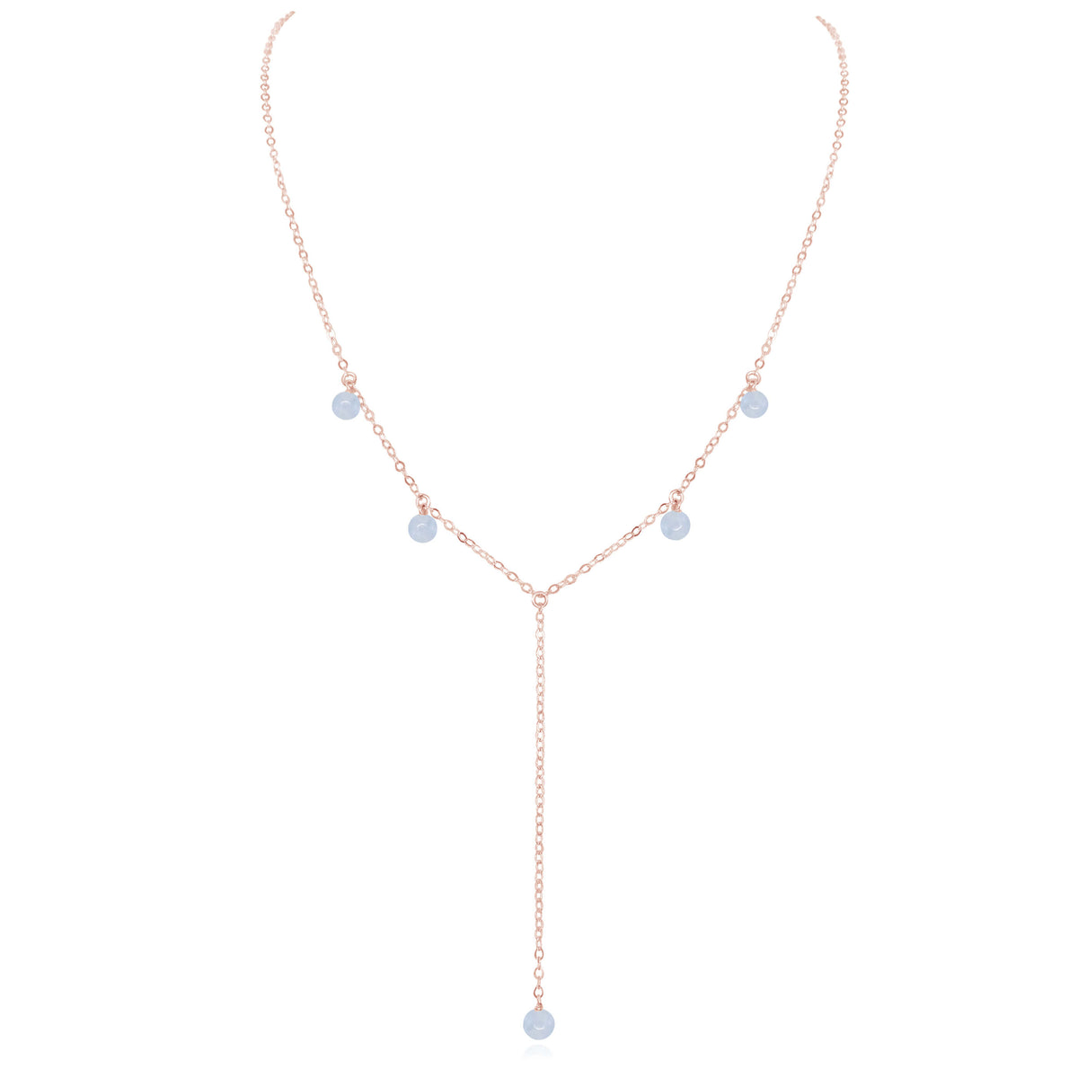 Boho Y Necklace - Blue Lace Agate - 14K Rose Gold Fill - Luna Tide Handmade Jewellery